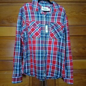 NWT Alpine Design Men's Large Hike Heavyweight Flannel Red‎ Blue Plaid Shirt